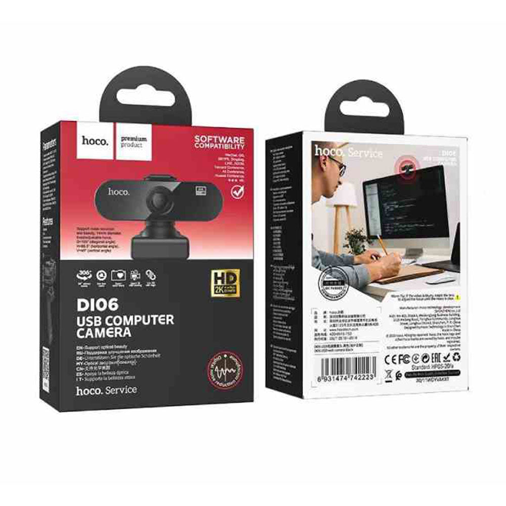 Web cam para PC Conexión USB 2K, 1080P HD Hoco DI06 Negro