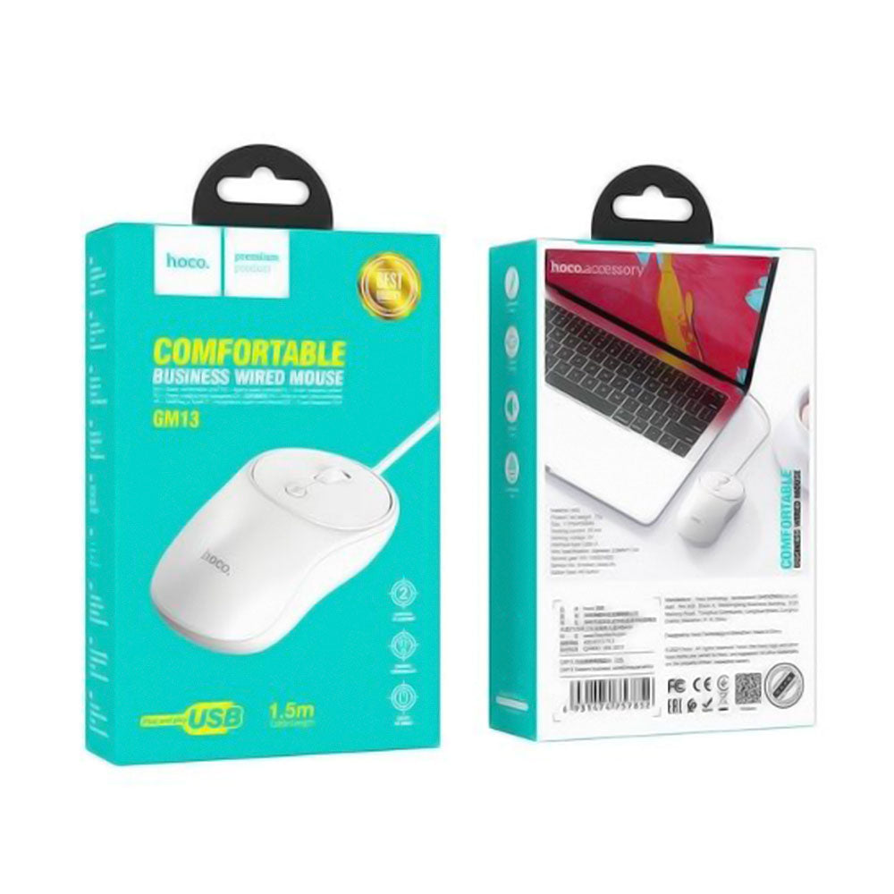 Mouse para PC Alámbrico Conexión USB 1.5m Hoco GM13 Blanco