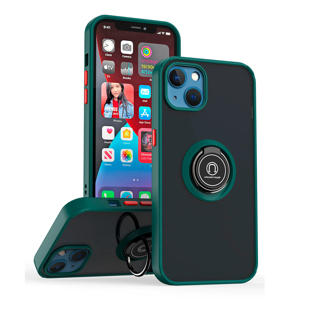 Funda de iPhone 11 Ahumado +  Anillo Verde Bosque Antishock