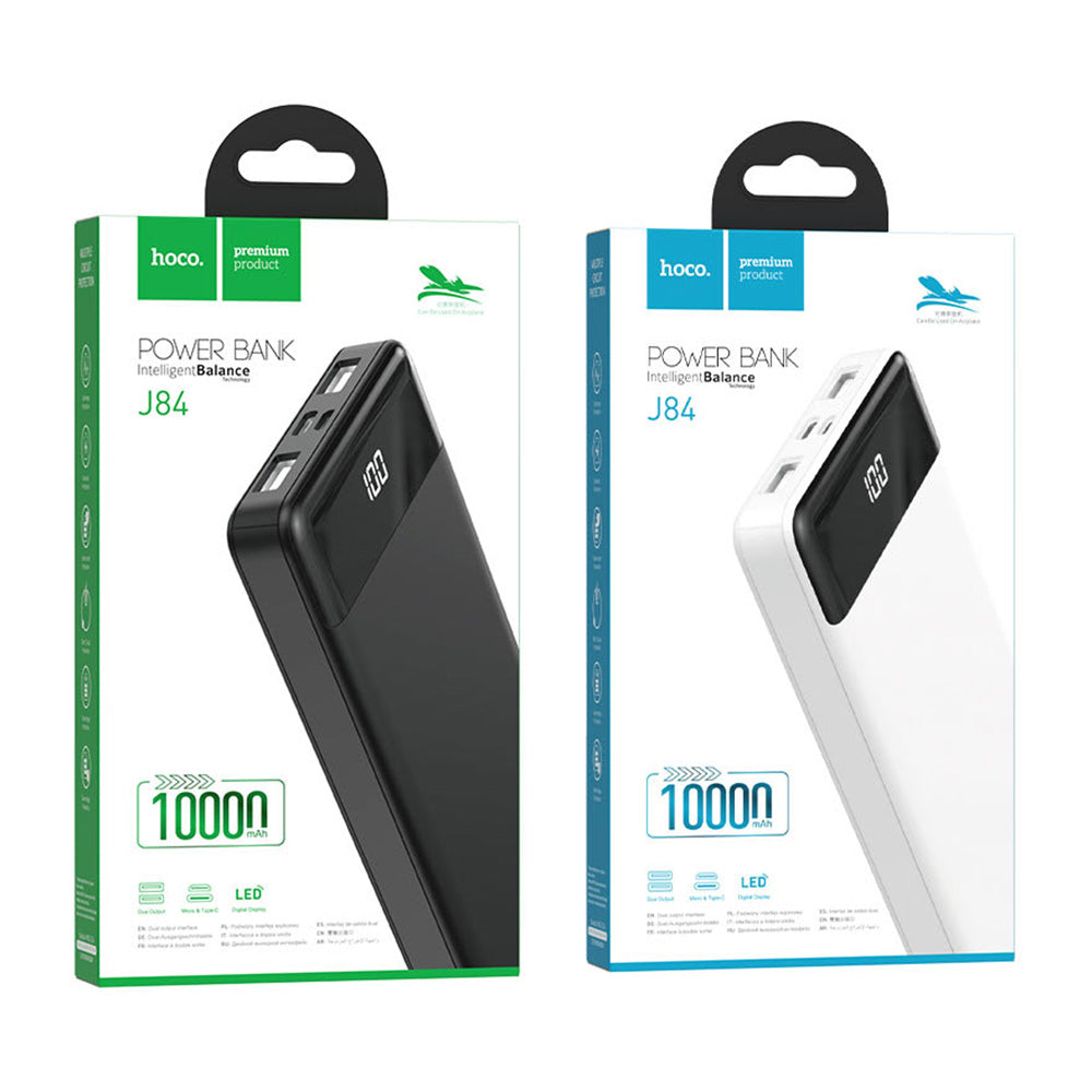 Power Bank 10000mAh Hoco J84 con Indicador LED Negro