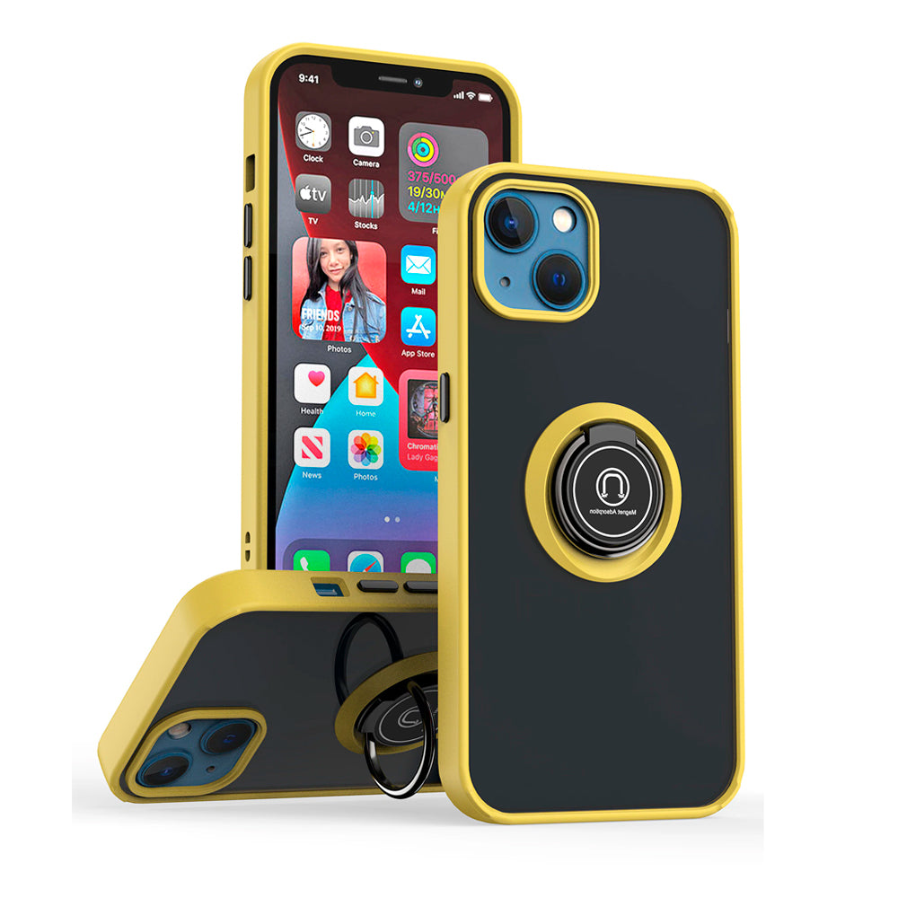 Funda de Samsung A02S Ahumado con Anillo Amarillo Antishock