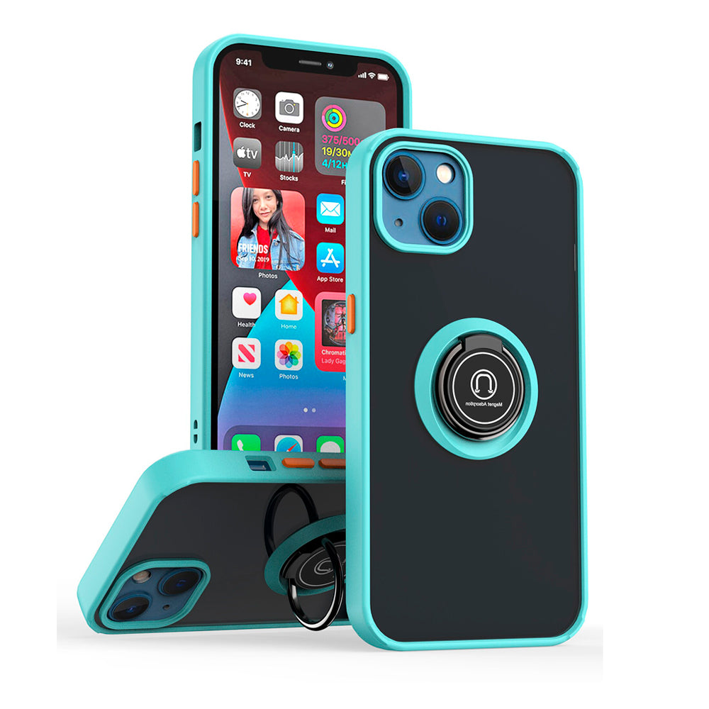 Funda para Motorola Moto E14 Ahumado con Anillo Celeste