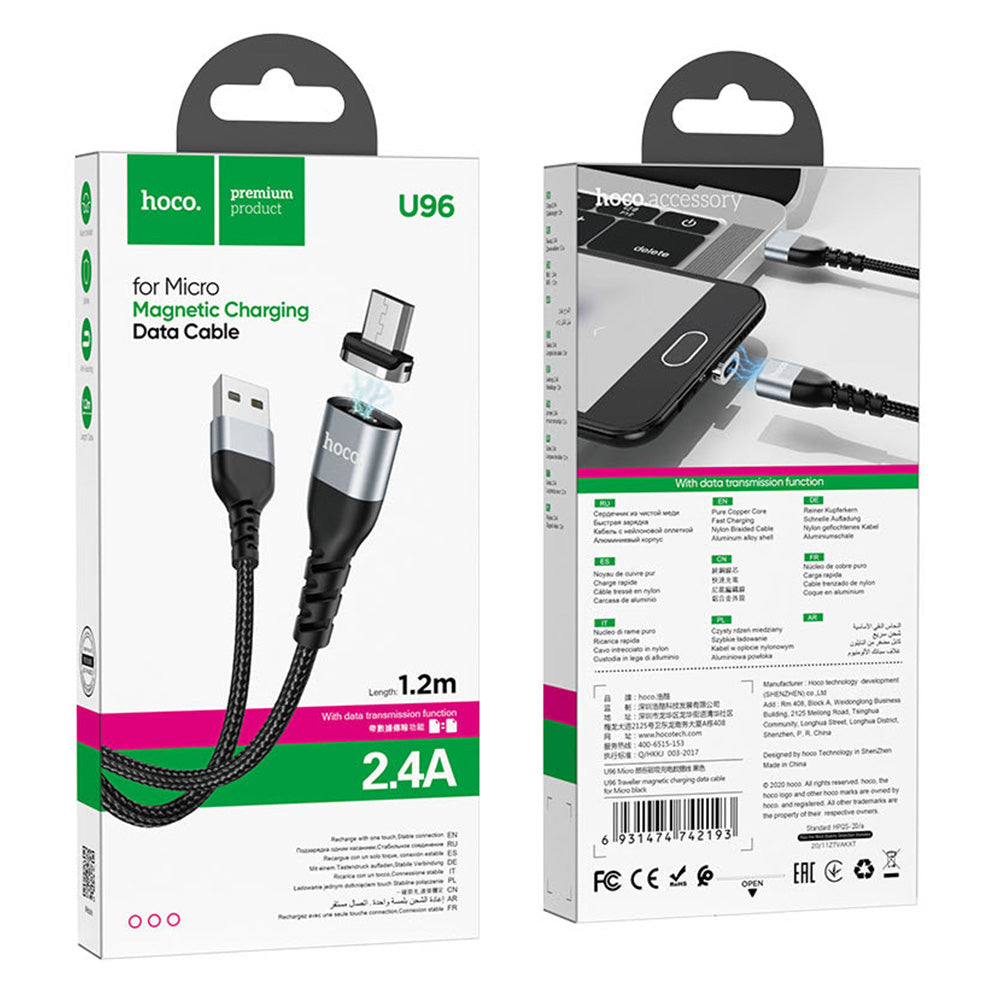 Cable USB A Micro USB V8 1.2m Hoco U96 Negro De Calidad