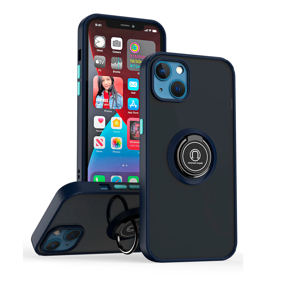Funda para iPhone 14 Ahumado con Anillo Azul Antishock
