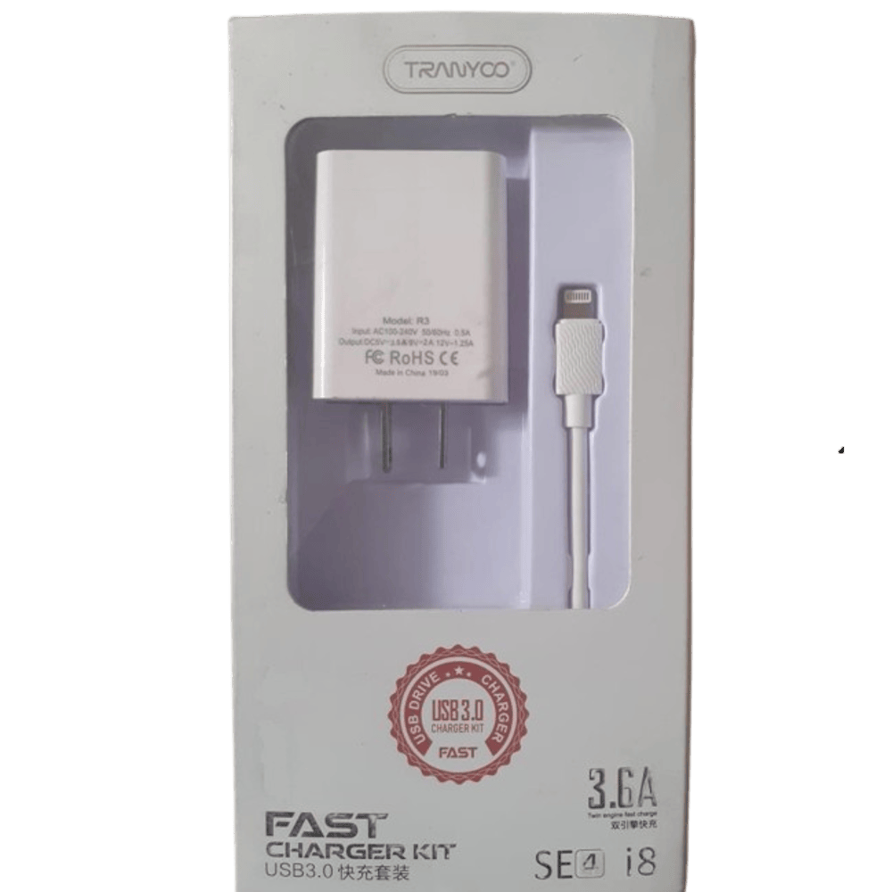 Cargador USB a Lightning Tranyco SE4-i8 Carga rápida Blanco