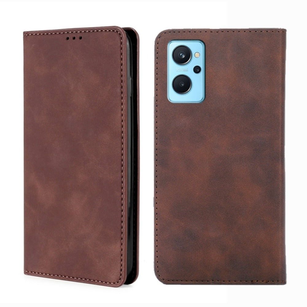 Funda Case para Realme 9I Flip Cover Marrón Antishock