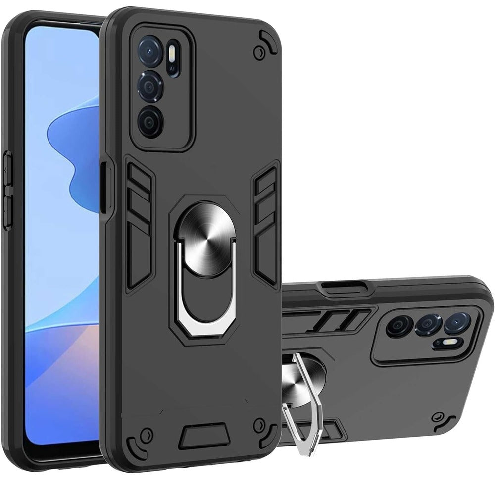 Funda de Oppo A16 con Anillo Metálico Negro Antishock