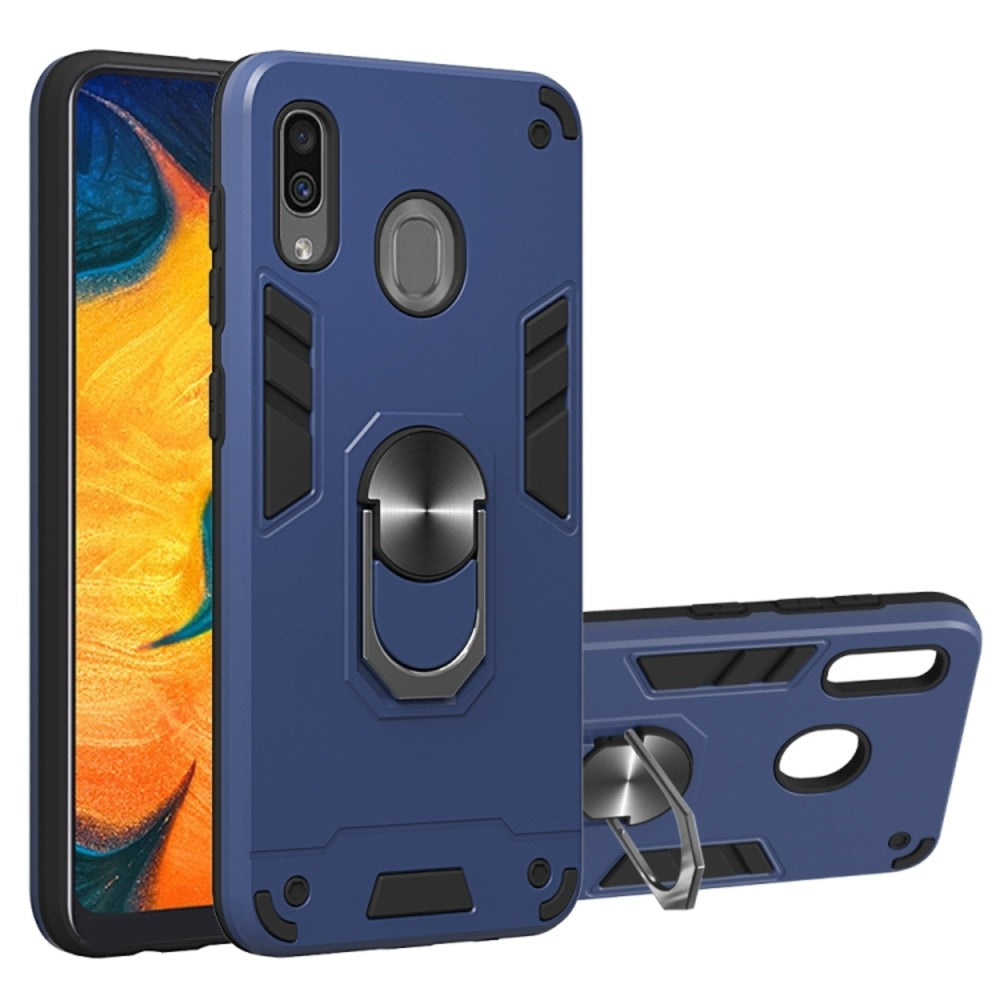 Funda para Samsung A20 con Anillo Metálico Azul Antishock