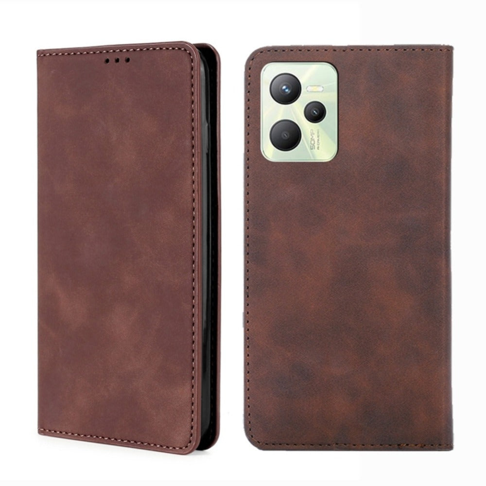 Funda Case para Realme C35 Flip Cover Marrón Antigolpe