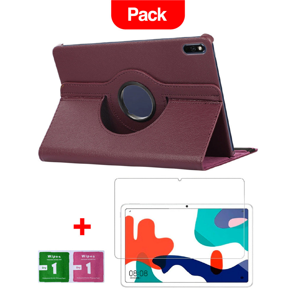 Combo Funda de Huawei Mate Pad T10 Giratoria Morado + Mica