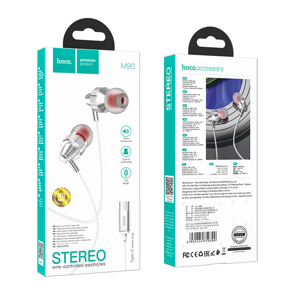Audífono Earphone Tipo C Hoco M90 Alámbrico 1,2m Gris