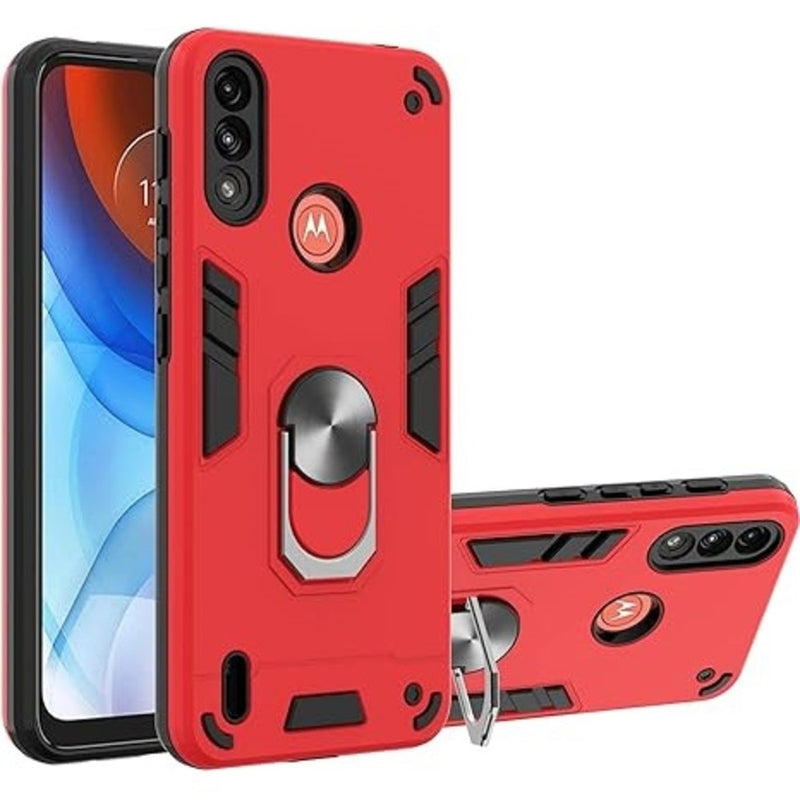 Funda para Motorola Moto E7 Power con Anillo Metálico Rojo