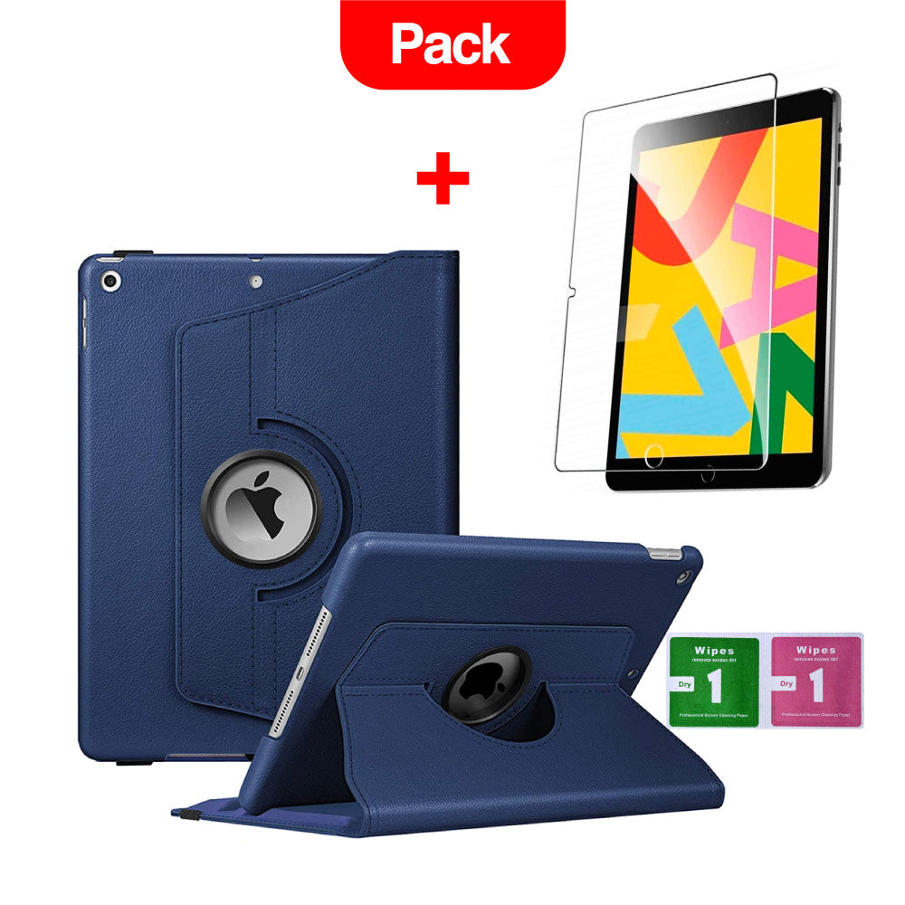 Combo Funda for iPad 10.2" 2019 A2604 Giratoria Azul + Mica