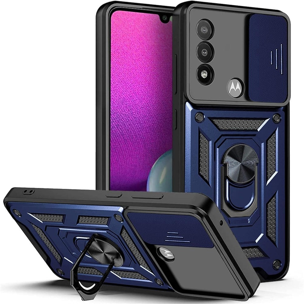 Funda Case para Motorola E30 Holder Protector Camara Azul