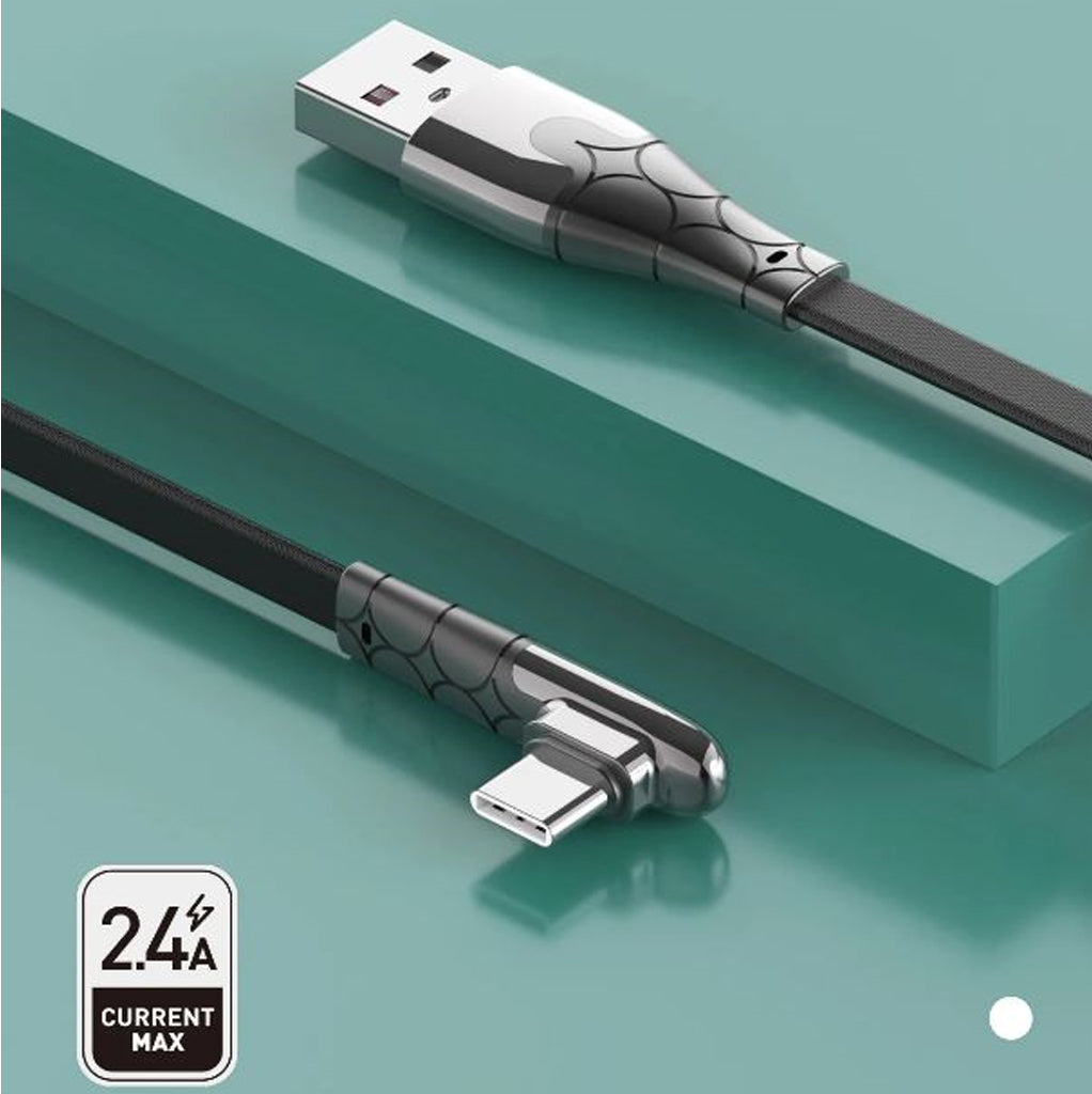 Cable Nylon USB a USB-C 2 M LS582- Carga Rápida 2.4 A Fast Charging 90° Angle