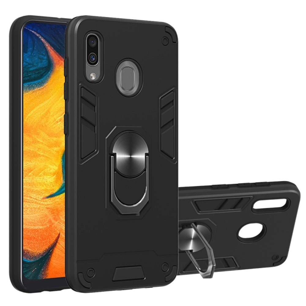 Funda para Samsung A20 con Anillo Metálico Negro Antishock