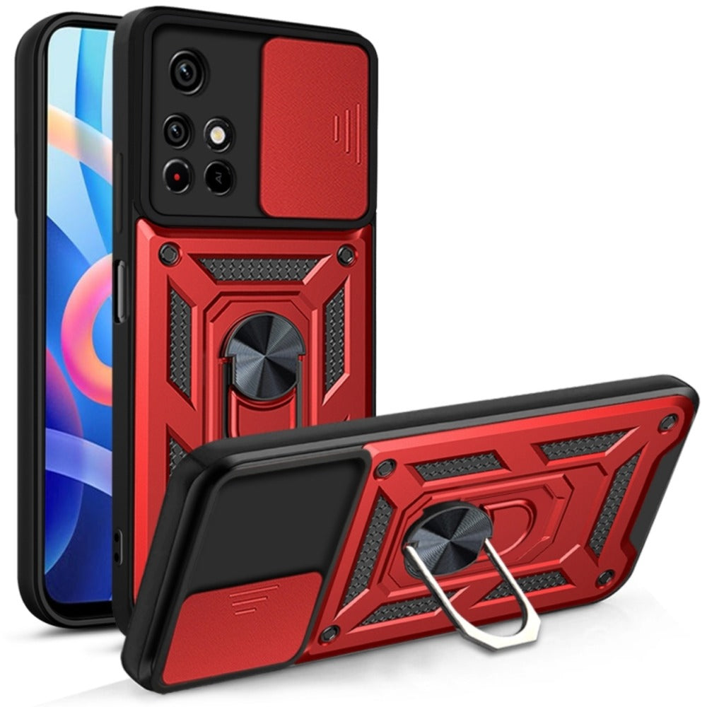 Funda para Xiaomi Note 11 4G Holder Protector Camara Rojo