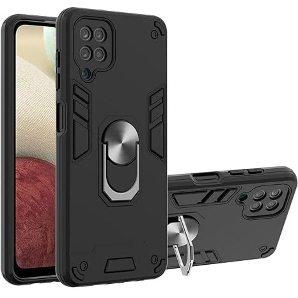 Funda para Samsung A12 con Anillo Metálico Negro Antishock