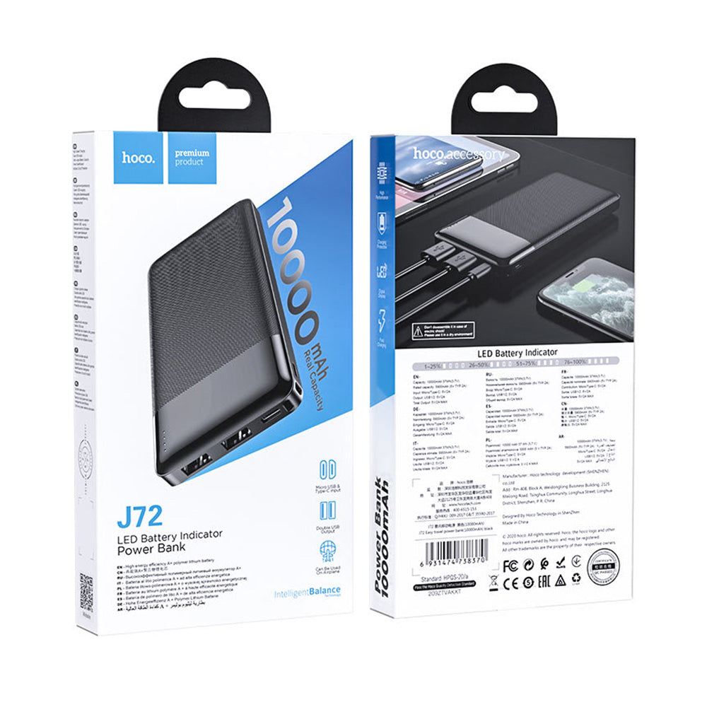 Power Bank 10000mAh Hoco J72 Indicador LED de nivel Negro