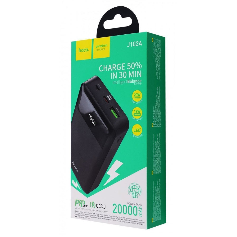 Power Bank 20000mAh Hoco J102A con Indicador LED Negro