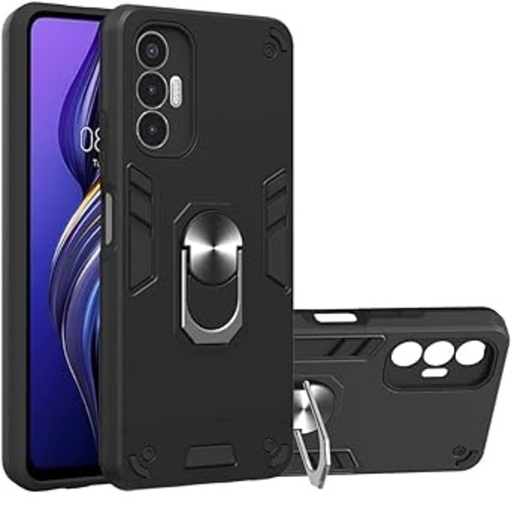 Funda de Zte A71 con Anillo Metálico Negro Antishock