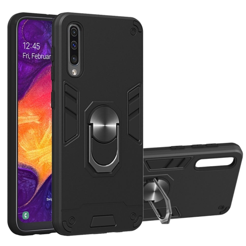 Funda para Samsung A50 con Anillo Metálico Negro Antishock