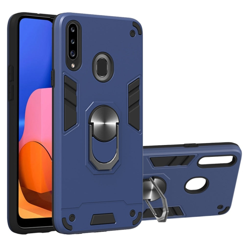 Funda para Samsung A20s con Anillo Metálico Azul Antishock