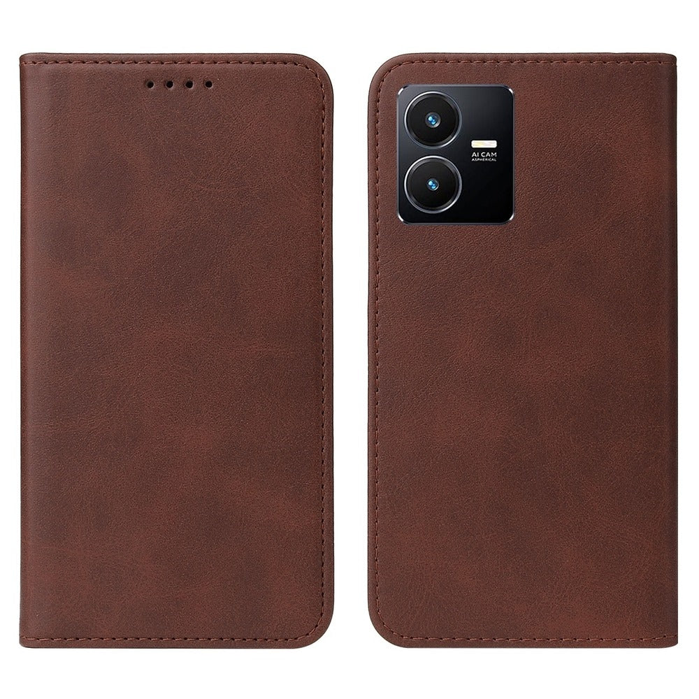 Funda Case para Vivo Y22S Flip Cover Marrón Antishock