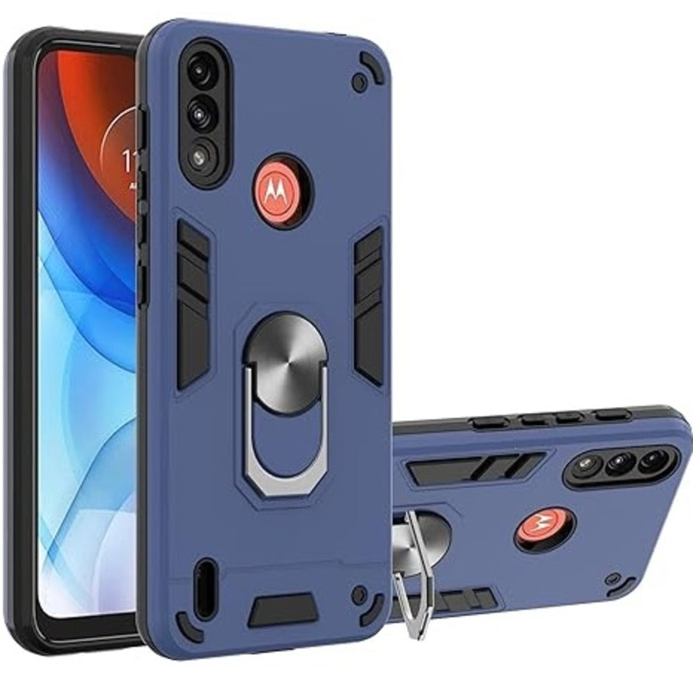 Funda para Motorola Moto E7 Power con Anillo Metálico Azul