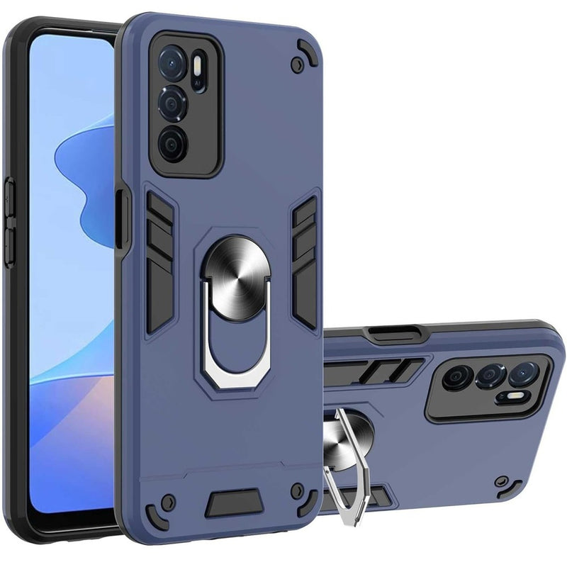 Funda de Oppo A16 con Anillo Metálico Azul Antishock