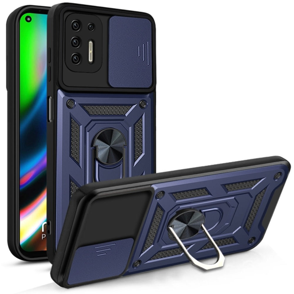 Funda Case de Motorola G9 Plus Holder Protector Camara Azul