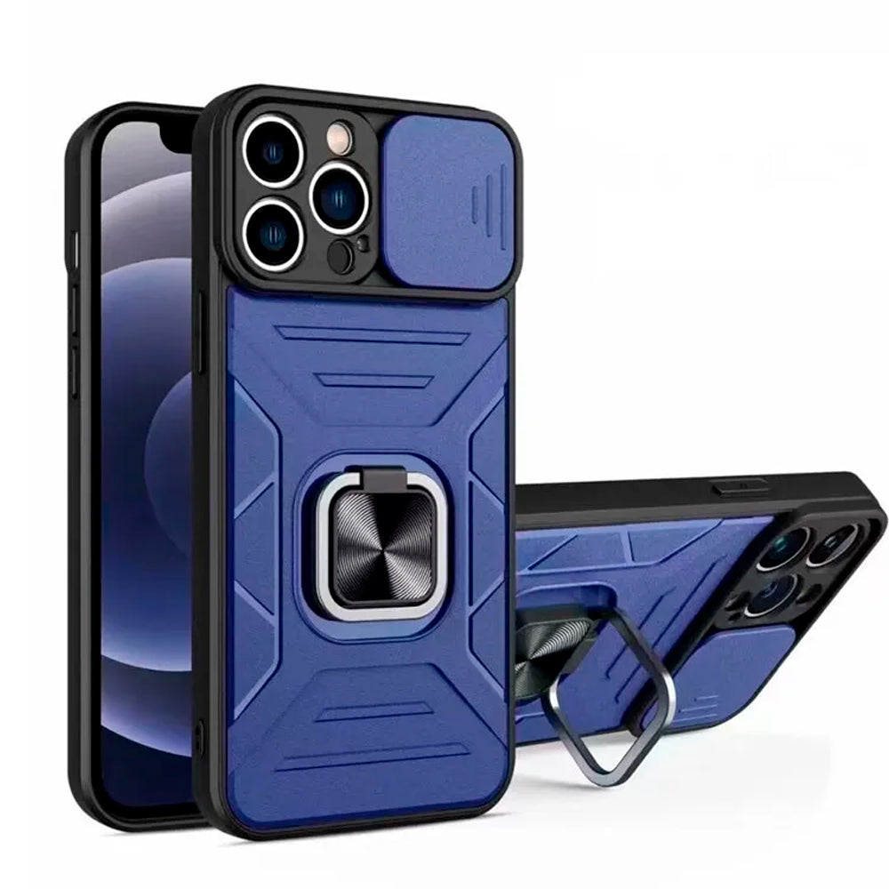 Funda Case de Samsung A22 4G Robot Azul con Aro y Protector